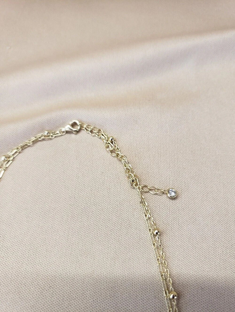 Sterling Silver Vermeil Double Strand Star with CZs and Crescent Moon Necklace